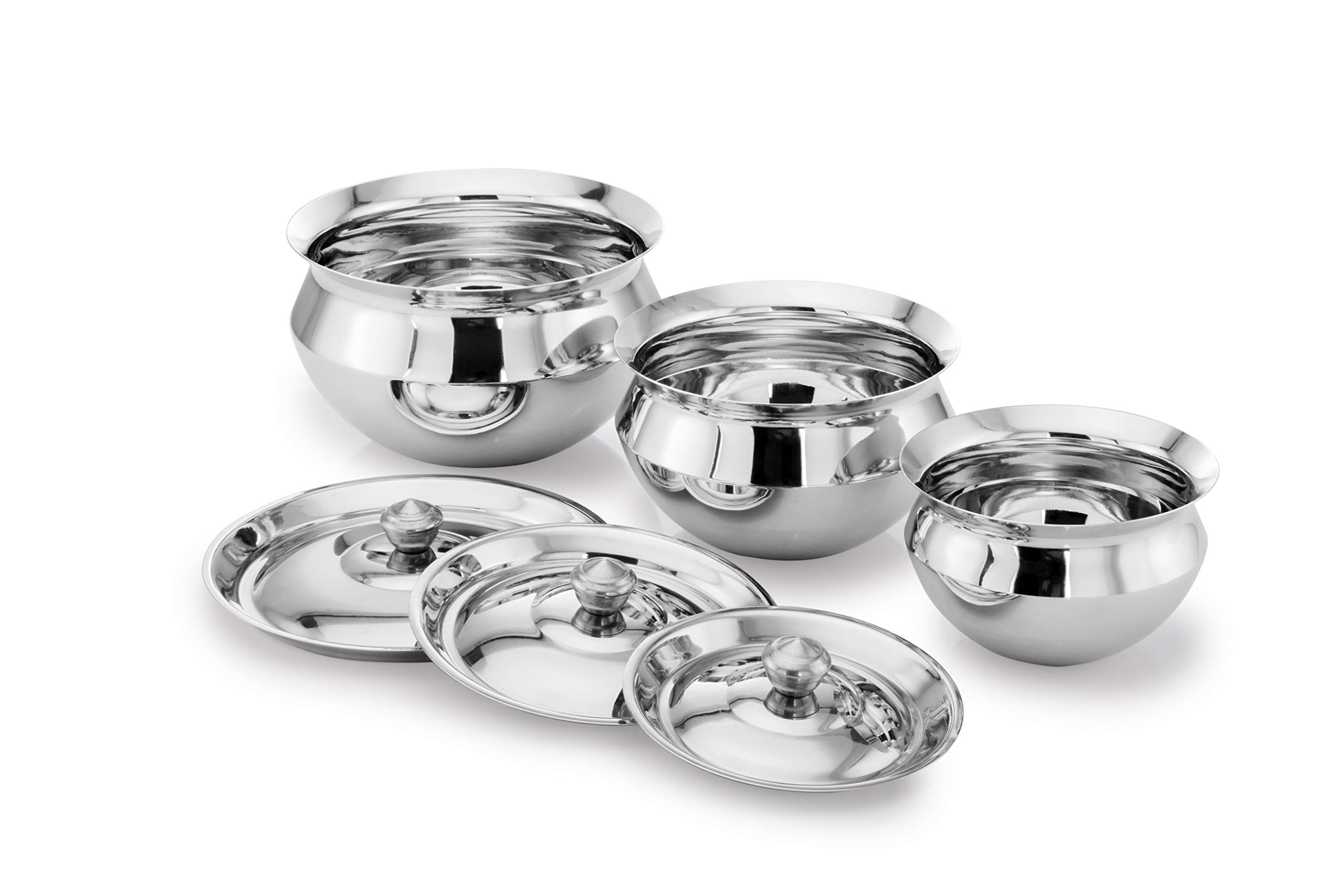 Expresso Stainless Steel Heavy Gauge Induction Friendly Kitchen Serving, Cooking Bowl, Biryani Handi Set of 3 Pieces, Model - Belly