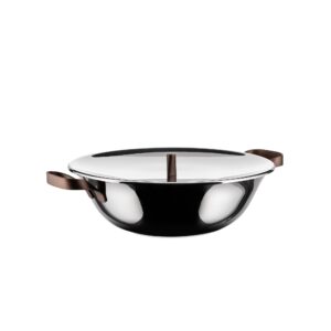alessi edo wok with handles, steel,brown