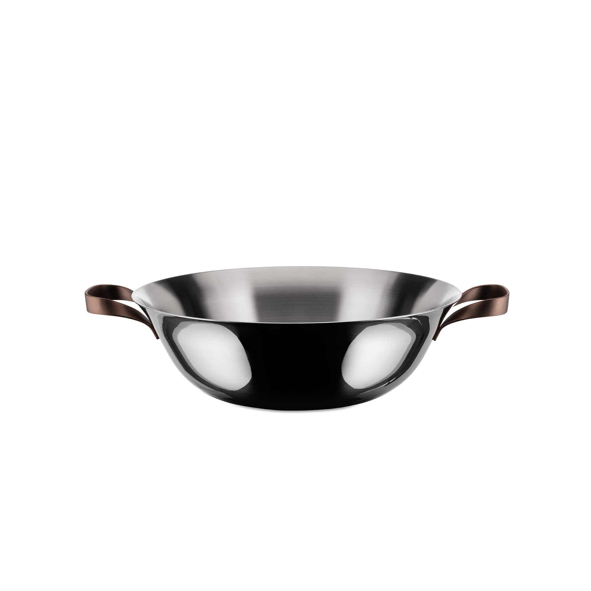 Alessi edo Wok with Handles, steel,brown