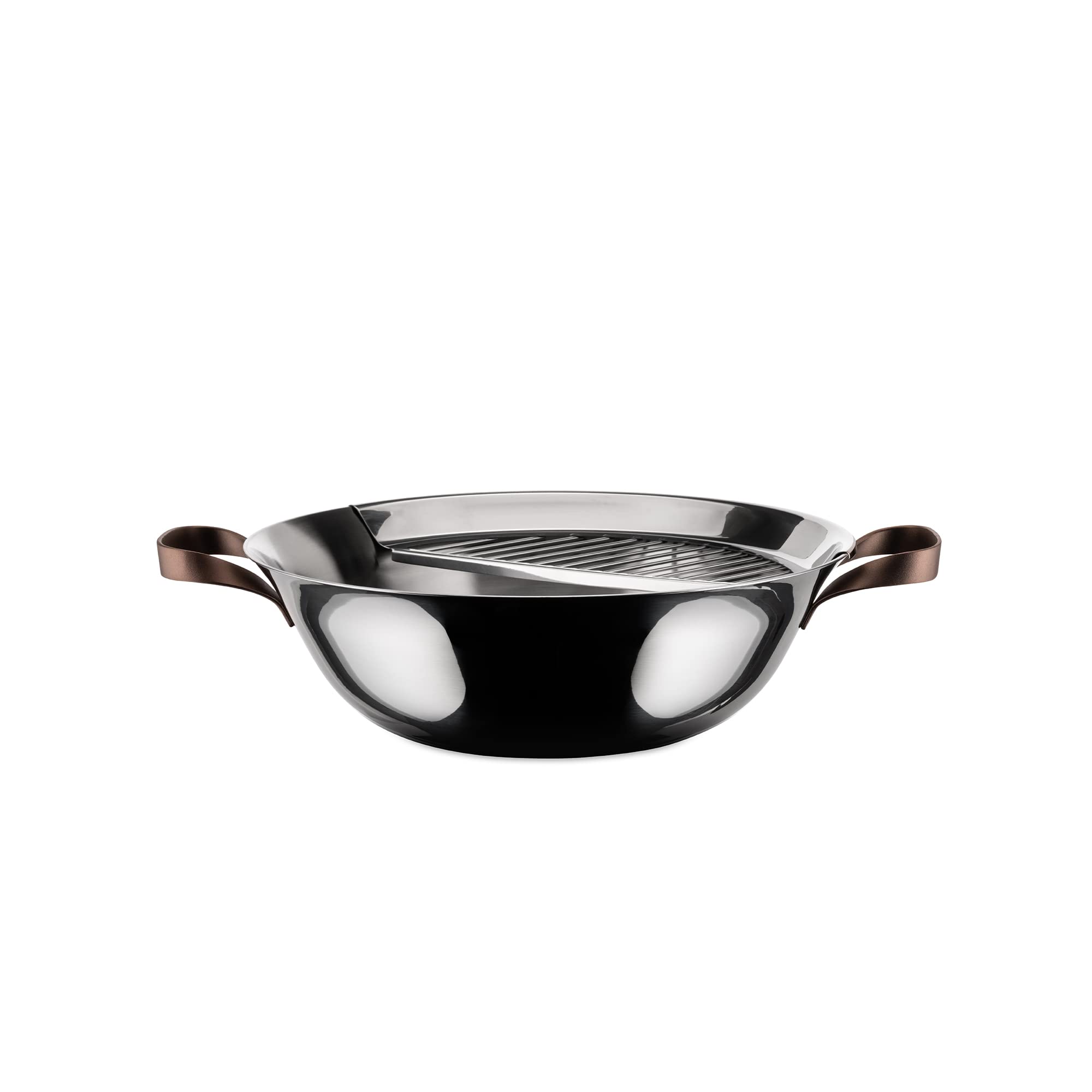 Alessi edo Wok with Handles, steel,brown