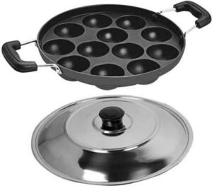 crew4 aluminium, non-stick appam patra rolux red ponganalu maker paniarakkal pan paniyarakkal with lid