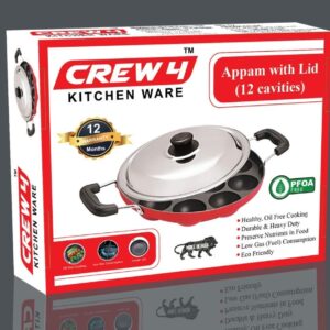 CREW4 Aluminium, Non-Stick Appam Patra Rolux Red Ponganalu Maker Paniarakkal Pan Paniyarakkal with Lid