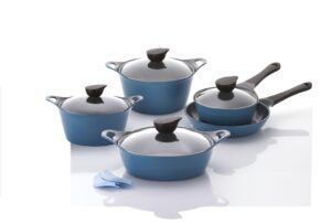 neoflam eela induction natural mineral ceramic ecolon coating cast iron ware cookware pot frying pan 9p set blue