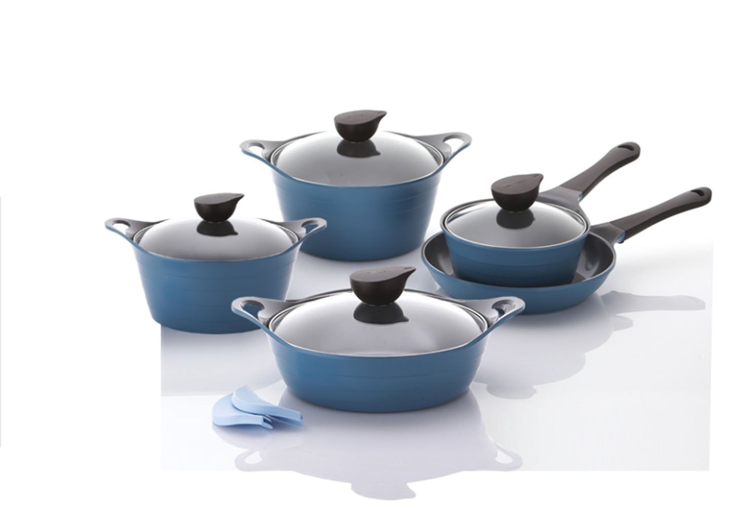 Neoflam Eela Induction Natural mineral Ceramic Ecolon Coating Cast iron ware Cookware Pot Frying Pan 9p Set Blue