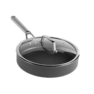 ninja zerostick premium cookware 26cm sauté pan with glass lid, long lasting, non-stick, hard anodised aluminium, induction compatible, oven safe to 260°c, grey c30126uk