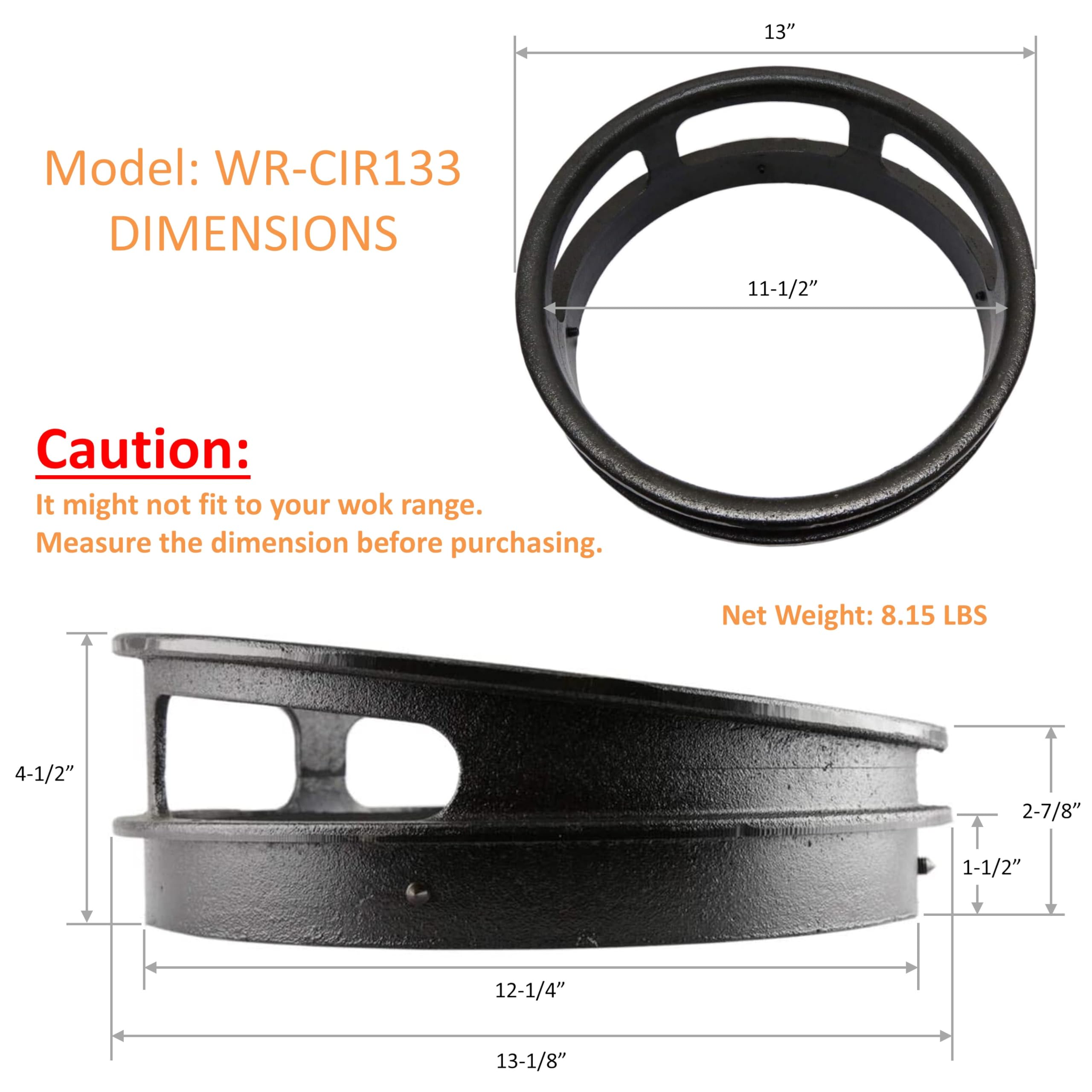 Leyso 13” Diameter 3 Opening Cast Iron Rim to Replace the Worn Out Wok Ring for Chinese Wok Range (13" Cast Iron)