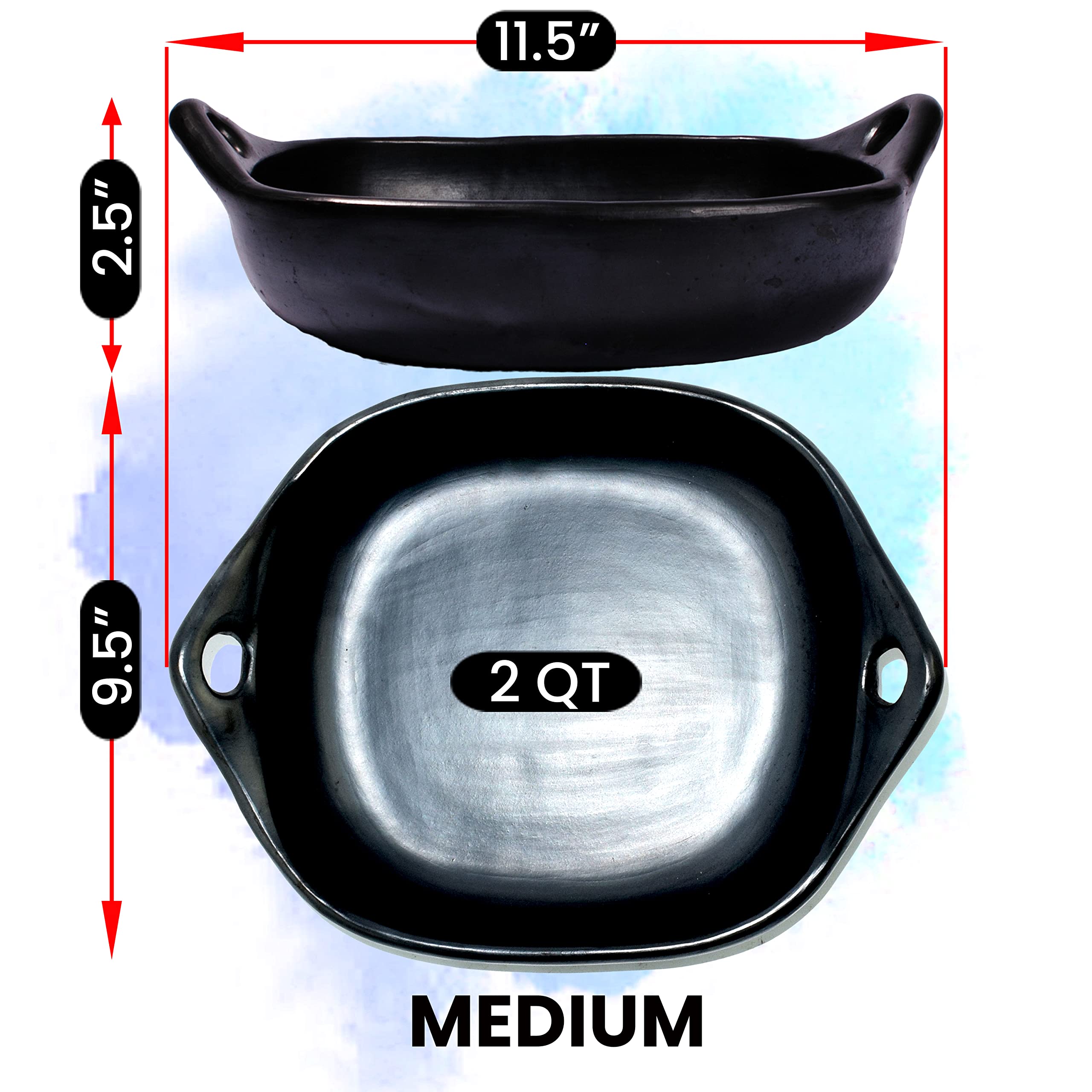 Ancient Cookware, Clay Square Roasting Chamba Pan, Medium, 2 Quarts