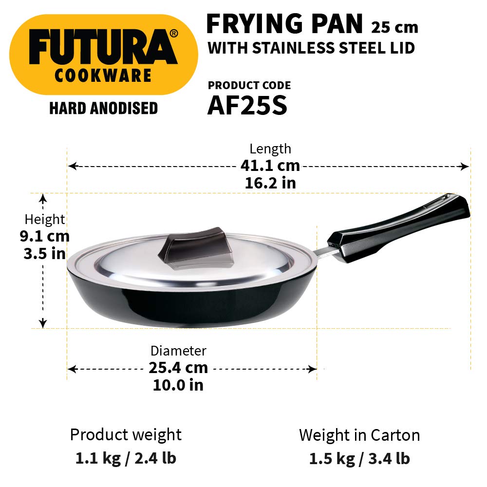 Futura Hard Anodised Frying Pan with Steel Lid, 25cm