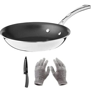 cuisinart fct22-20ns french classic tri-ply stainless cookware 8-inch non-stick frying pan bundle classic nonstick edge 6" chef's knife and deco gear kitchen safety cut resistant gloves