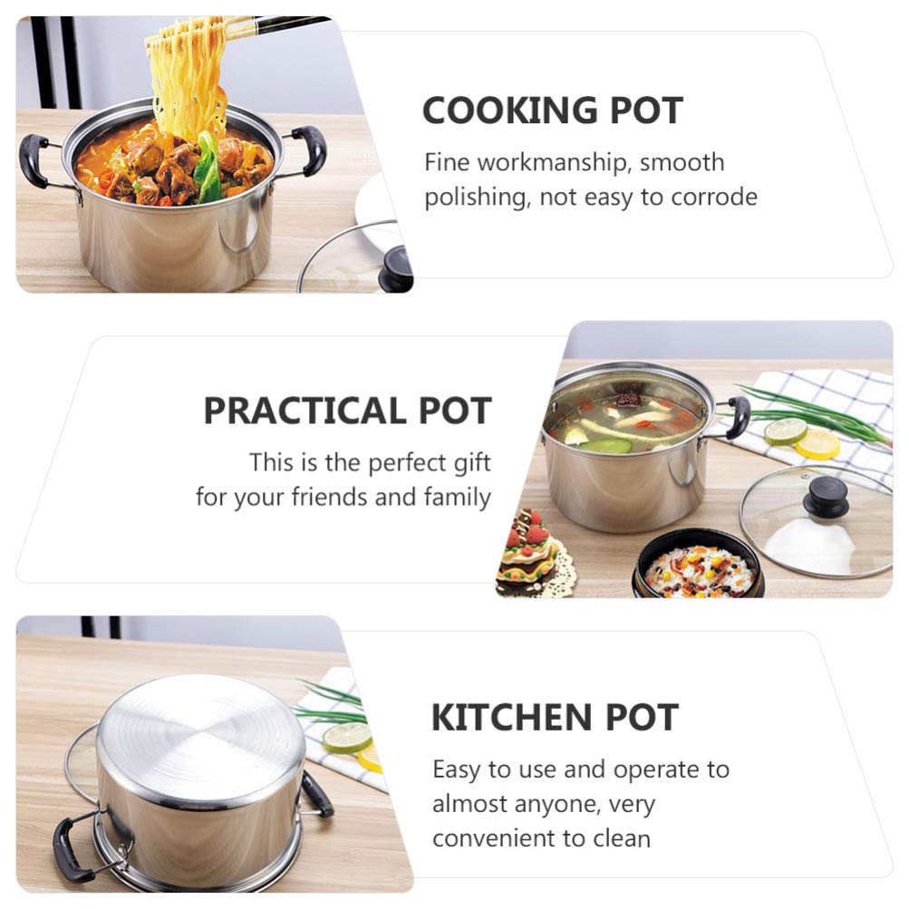 Cabilock Stainless Steel Stock Pot Small Stock Pot with Visual Glass Lid Soup Pot Cooking Pot Boiling Pot for Compact Living Kitchen Food Cooking 16x16x8cm/ 18X18X8.5cm