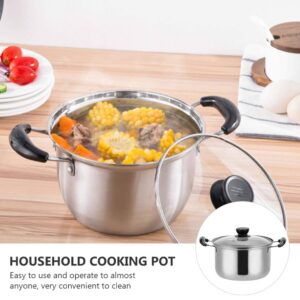 Cabilock Stainless Steel Stock Pot Small Stock Pot with Visual Glass Lid Soup Pot Cooking Pot Boiling Pot for Compact Living Kitchen Food Cooking 16x16x8cm/ 18X18X8.5cm