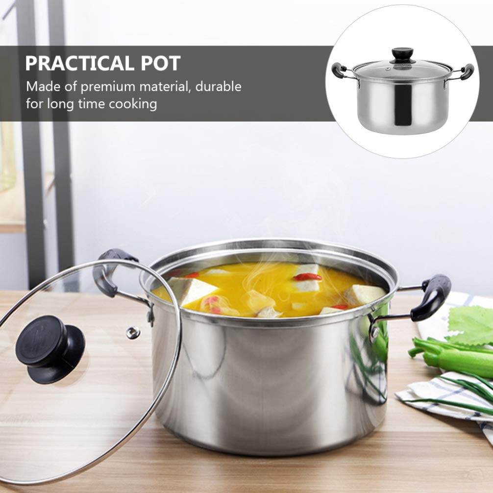 Cabilock Stainless Steel Stock Pot Small Stock Pot with Visual Glass Lid Soup Pot Cooking Pot Boiling Pot for Compact Living Kitchen Food Cooking 16x16x8cm/ 18X18X8.5cm