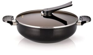 happycall 5 layer diamond nonstick party wok, 13inch, stir fry pan, jumbo size, double handle wok, deep frying, with glass lid