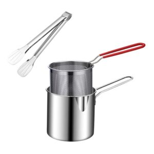 sherchpry 1 set of stainless steel stock fry pot with strainer basket, deep fryers frying pot for frying fish shrimp chicken and fries (with clip)