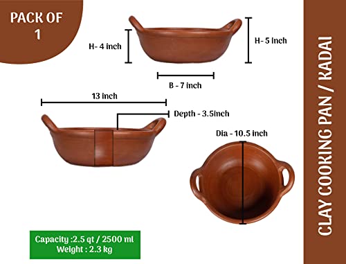 Village Decor earthen clay cooking pot (Capacity : 2.5 Ltr / 2500 ML PAN)