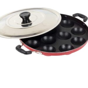 SRIYUG Non Stick Appam Maker 12 Cavity Appam Patra Pan with 2 Side Handle And Stainless Steel Lid