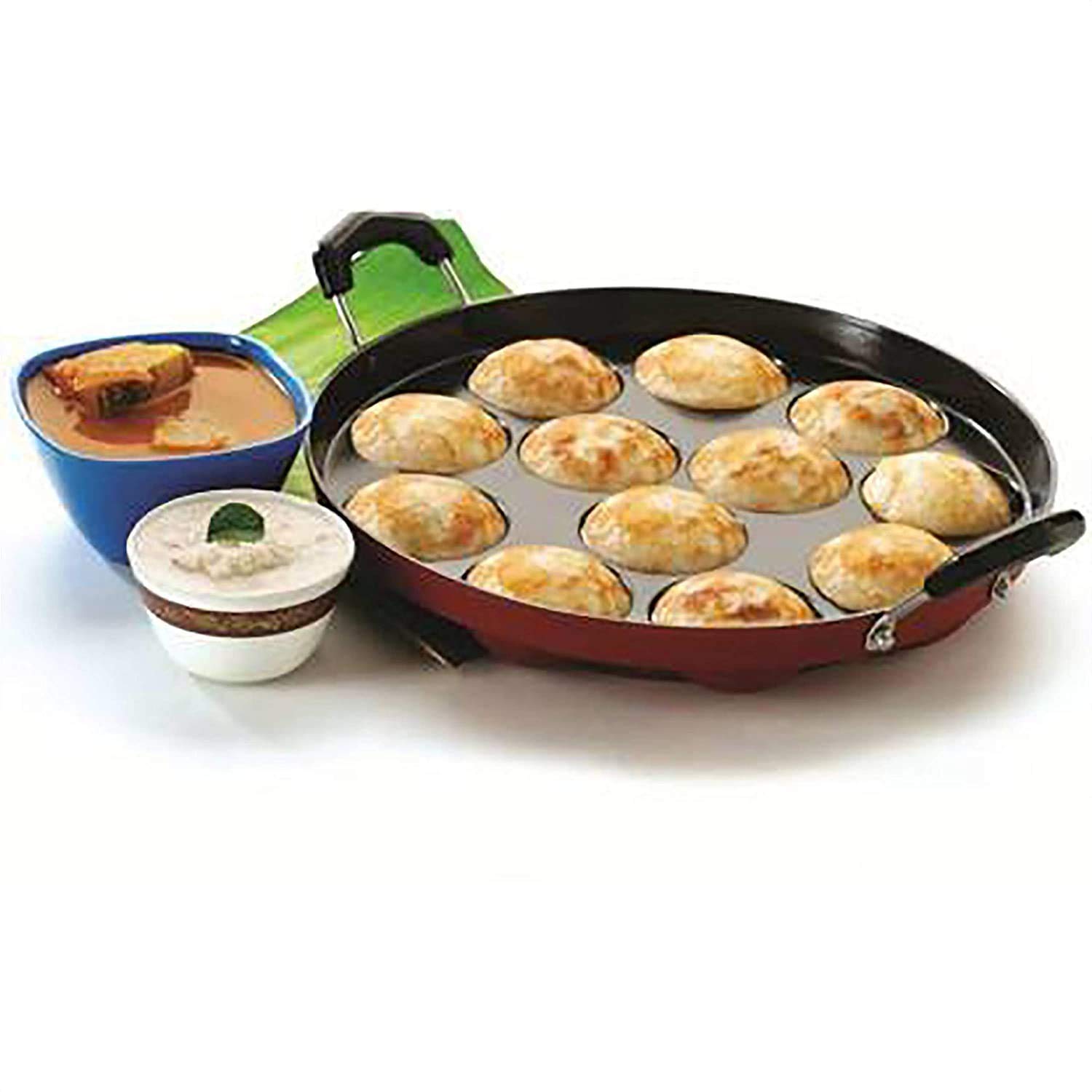 SRIYUG Non Stick Appam Maker 12 Cavity Appam Patra Pan with 2 Side Handle And Stainless Steel Lid