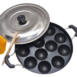 SRIYUG Non Stick Appam Maker 12 Cavity Appam Patra Pan with 2 Side Handle And Stainless Steel Lid