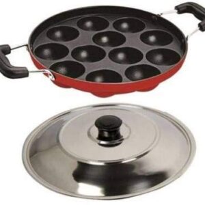 SRIYUG Non Stick Appam Maker 12 Cavity Appam Patra Pan with 2 Side Handle And Stainless Steel Lid