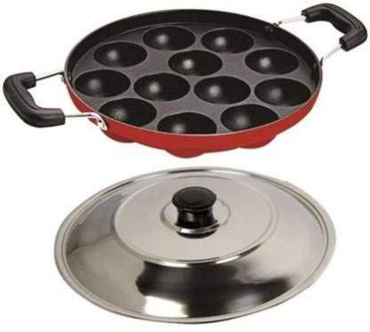 SRIYUG Non Stick Appam Maker 12 Cavity Appam Patra Pan with 2 Side Handle And Stainless Steel Lid