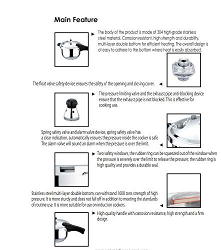 Super Quality Stainless Steel 304 Pressure Cooker, Six Over-pressure Safety Systems, Silver Color, One Extra Rubber Gasket, Gift Box, Mirror Polish, Three Layer Compound Bottom (13.4 QT (Dia 34 cm))