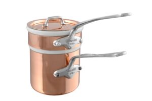 mauviel m'150 s copper tinned bain marie with lid, and cast stainless steel handle, 0.9-qt, made in france
