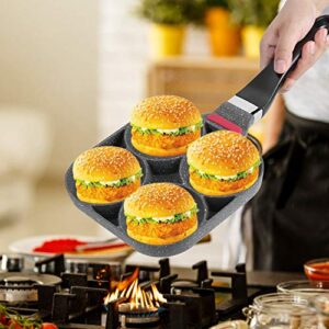 Household Kitchen Breakfast Pancake,Eye Pan Kitchen Breakfast Pancake Cooking Pan Aluminum Frying Pan Mold for Egg Hamburger with Handle(Open Flame)