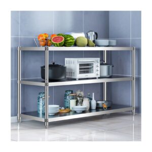 gochusx stainless steel shelf, kitchen storage rack, 3-tier shelving units and storage, standing shelving work table for kitchen garage office ( color : silver , size : 80x30x80cm )