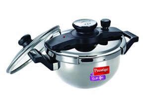 prestige clip on stainless steel kadai pressure cooker with glass lid, 3.5-liter