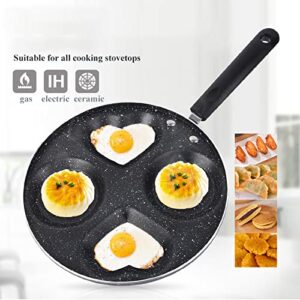 JIEQIJIAJU Egg Frying Pan 4 Cup, Nonstick Pancake Pan Heart Shape Egg Cooker Pan Blini Griddle Crepe Pan Silver Dollar Pancake Maker for Frying Eggs, Burgers, Bacon, 100% PFOA Free Coating