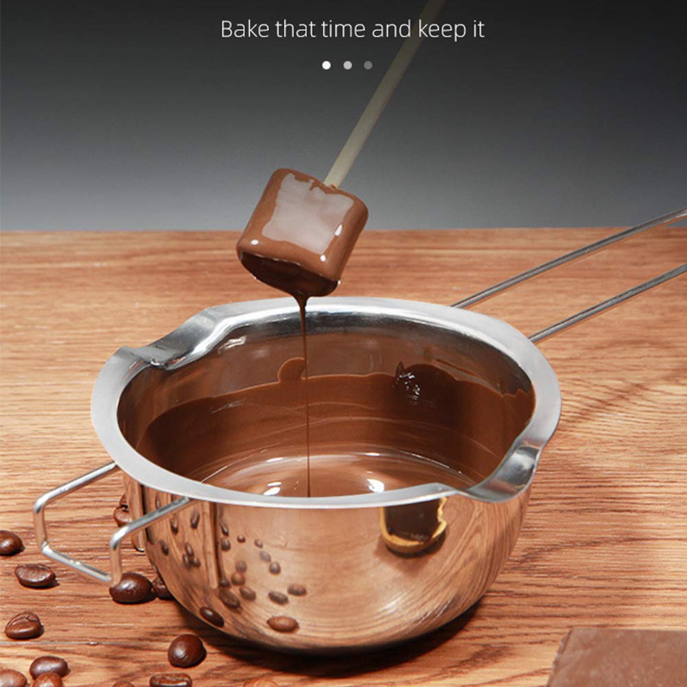 Double Boiler-Chocolate Melting Pot with Mixing Spoon, Used to Melt Chocolate, Butter, Candy, Soap, Candle (18/8 Steel, 600 ML)