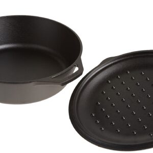 Lodge 5-Quart Pre-Seasoned Cast Iron Deep Skillet and Cover with Red Silicone Hot Handle Holder