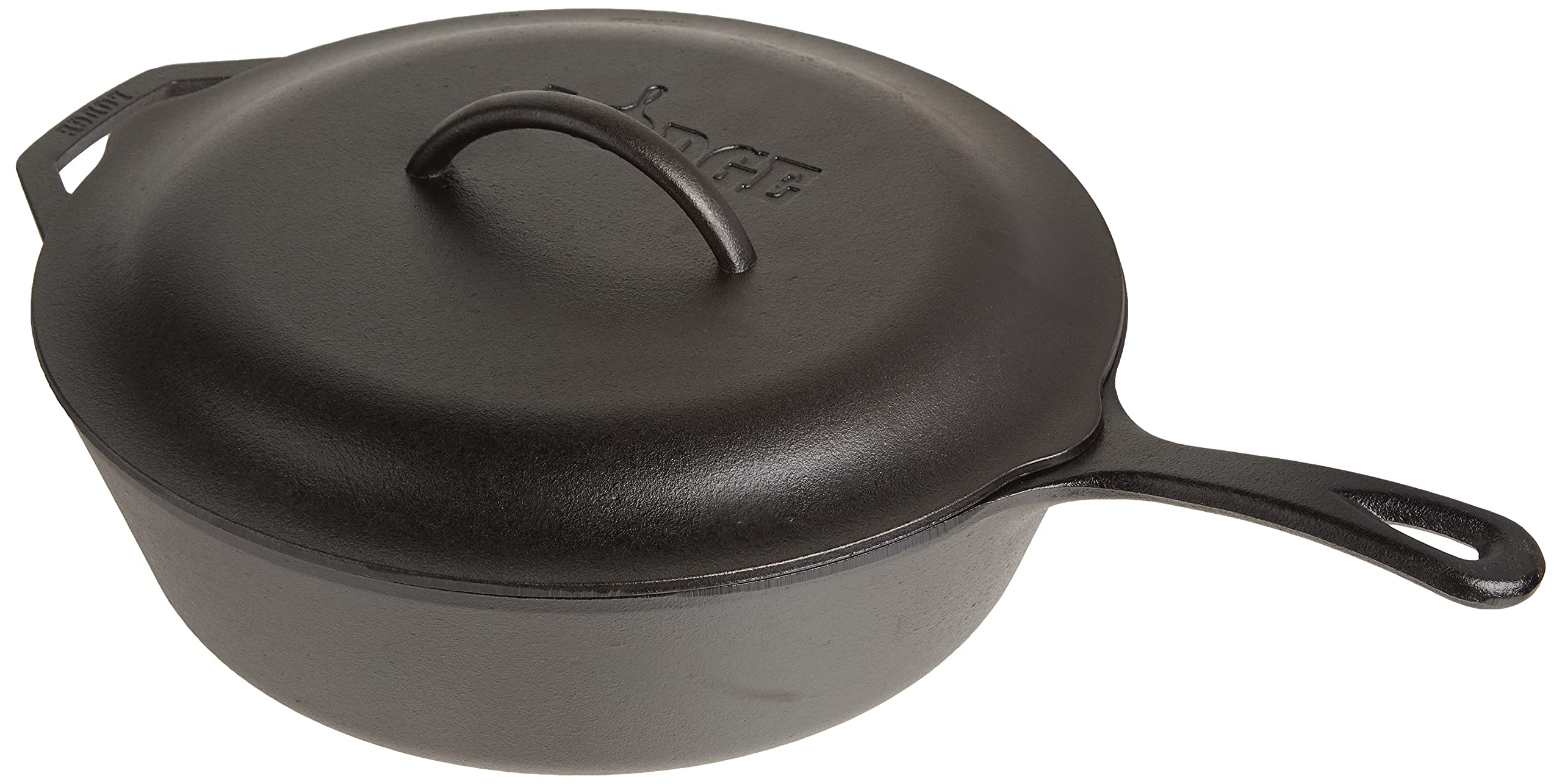 Lodge 5-Quart Pre-Seasoned Cast Iron Deep Skillet and Cover with Red Silicone Hot Handle Holder