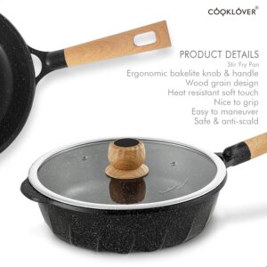 COOKLOVER Nonstick Induction Wok-12.6inch& 9.5 inch Nonstick Stir Fry Pan with Lid – Black