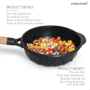 COOKLOVER Nonstick Induction Wok-12.6inch& 9.5 inch Nonstick Stir Fry Pan with Lid – Black