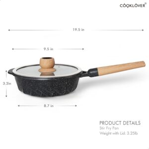 COOKLOVER Nonstick Induction Wok-12.6inch& 9.5 inch Nonstick Stir Fry Pan with Lid – Black