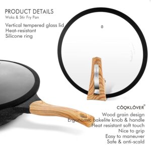 COOKLOVER Nonstick Induction Wok-12.6inch& 9.5 inch Nonstick Stir Fry Pan with Lid – Black