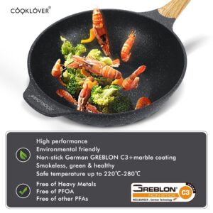 COOKLOVER Nonstick Induction Wok-12.6inch& 9.5 inch Nonstick Stir Fry Pan with Lid – Black