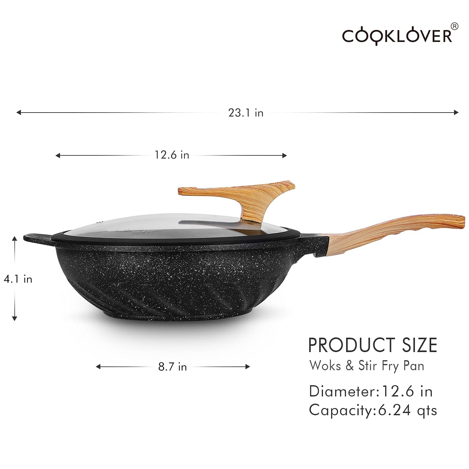 COOKLOVER Nonstick Induction Wok-12.6inch& 9.5 inch Nonstick Stir Fry Pan with Lid – Black