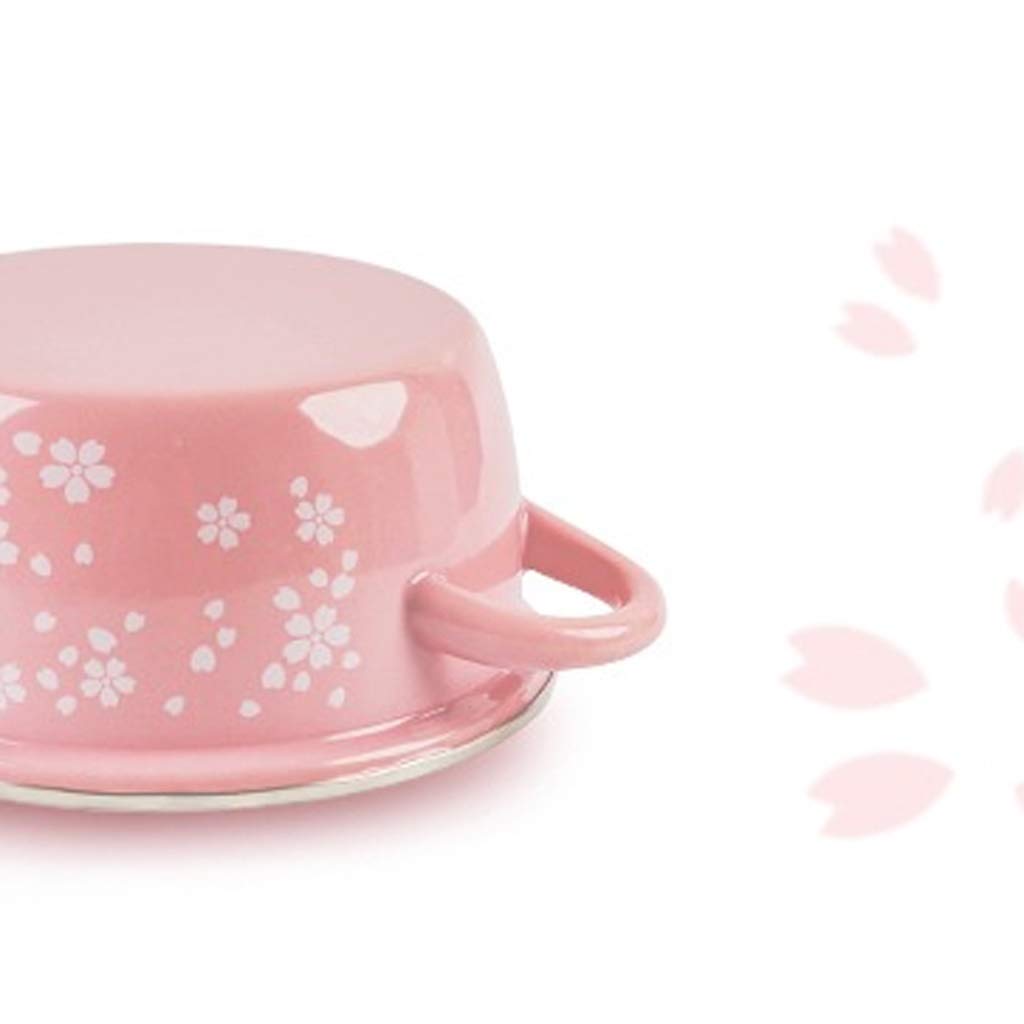 TJLSS Enamel Soup Pot with Lid Household Milk Pot Noodle Pot Binaural Cherry Blossom Powder