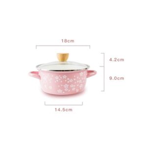 TJLSS Enamel Soup Pot with Lid Household Milk Pot Noodle Pot Binaural Cherry Blossom Powder