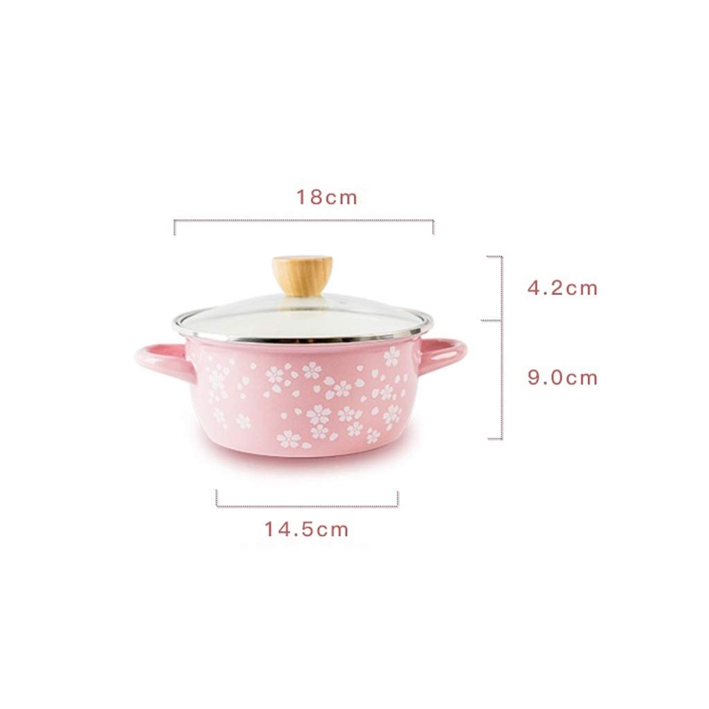 TJLSS Enamel Soup Pot with Lid Household Milk Pot Noodle Pot Binaural Cherry Blossom Powder