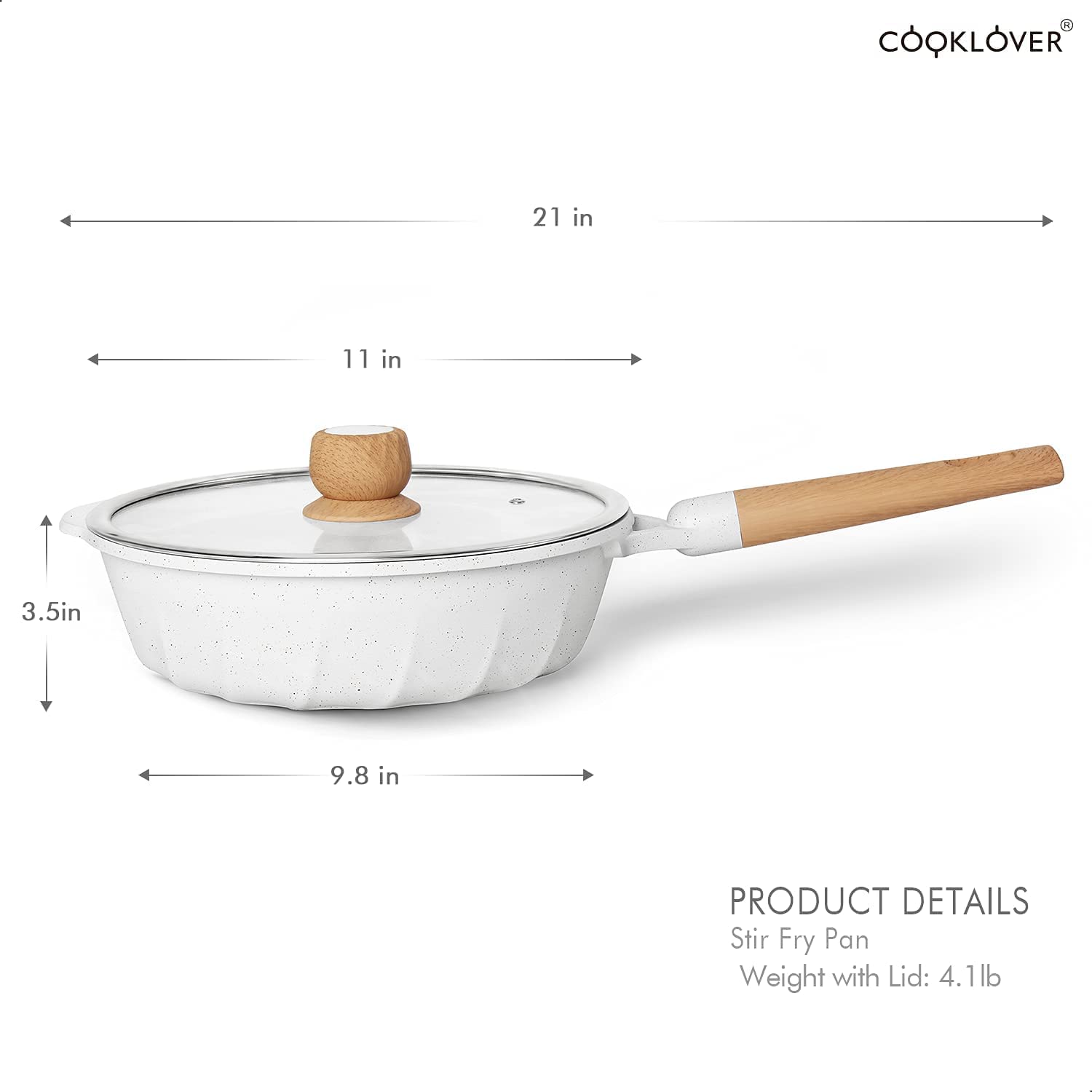 COOKLOVER Nonstick Induction Wok-12.6inch - White & 11 inch Nonstick Stir Fry Pan with Lid – White