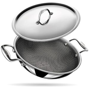 stahl triply non stick kadai with lid | stainless steel kadai with induction base | tri ply kadhai scratch resistant | hybrid 6328, dia 28cm, 4.4l (serves 8 people)