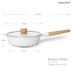 COOKLOVER Nonstick Frying Pan Induction Sauté Pan with Lid Pack-2-9.5 inch&11 inch- White