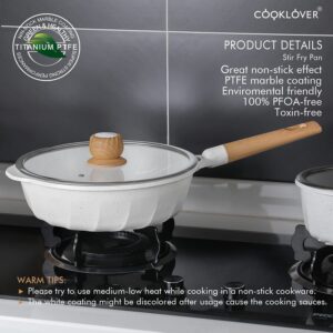COOKLOVER Nonstick Frying Pan Induction Sauté Pan with Lid Pack-2-9.5 inch&11 inch- White