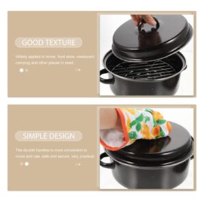 Cabilock 1 Set Granite Roasting Pan Turkey Roasting Pan with Lid Oven Roaster Round Cooking Pot Speckled Enamel on Steel Cookware Broiler Pan with Glove for Small Chicken 24cm