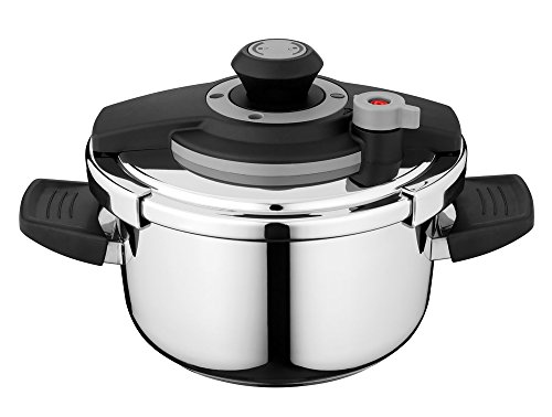 BergHOFF Essentials 18/10 Stainless Steel Set of 4pc Pressure Cooker Glass Cover 7.4 qt. & 4.2 qt. Silver Vita Stay-cool Handle Induction Cooktop Marked Measurement Quick-release