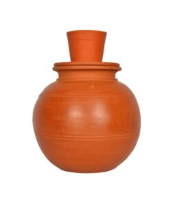 village decor handmade earthen clay water pot with lid and glass (capacity 4000 ml / 135 oz)