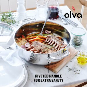 ALVA Chef Skillet 11", Frying Pan With Lid and 2 Side Handles, Electric Skillet, Stainless Steel Sauce Pan, Oven Safe Ceramic Pan, Induction Cookware Fry Pan, Dishwasher Safe Saute Pan